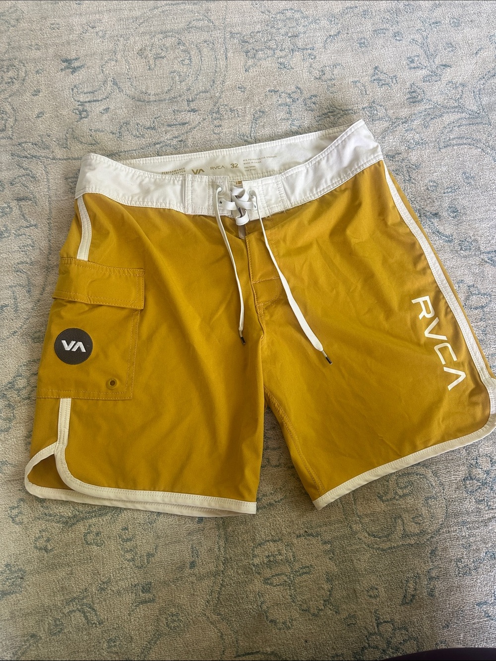 RVCA Men’s Mustard Yellow Board Shorts with White Trim